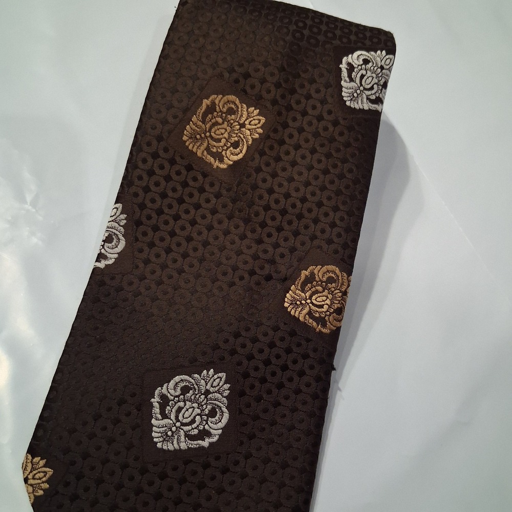 Vintage Bill's Clothes Tie Men OS Brown Floral Medallion Retro Business Formal